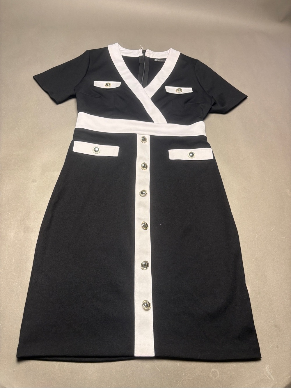 New York & Company Black and White Button-Front Mini Dress